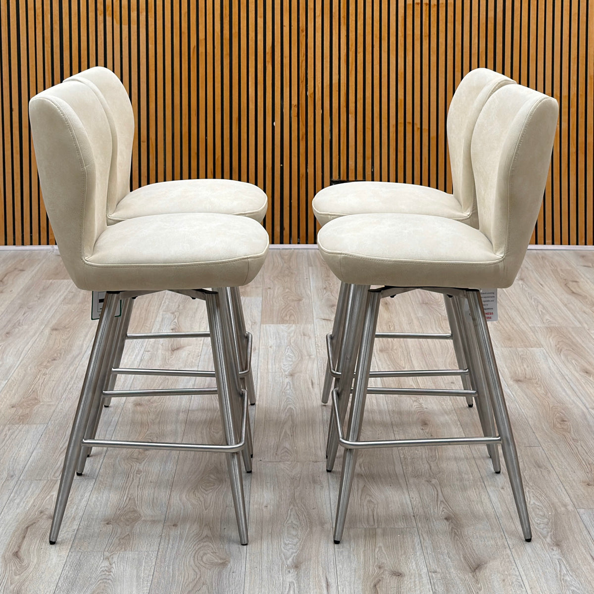 'Elegante' Ivory White Faux Leather Set of 4 Swivel Bar Stools