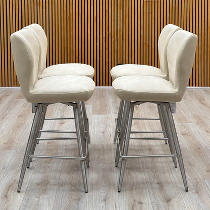'Elegante' Ivory White Faux Leather Set of 4 Swivel Bar Stools