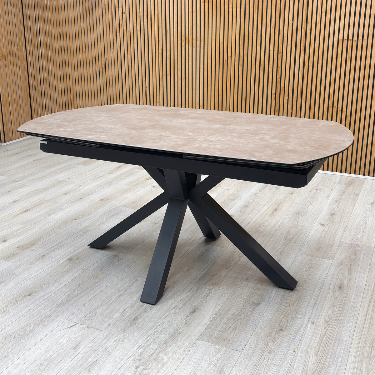 'Raul' Argile Ceramic Top Swivel Extending Dining Table with Anthracite Grey Fabric Set of 4 Swivel Dining Chairs