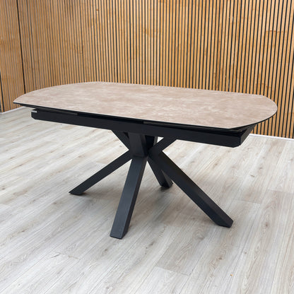 'Raul' Argile Ceramic Top Swivel Extending Dining Table with Anthracite Grey Fabric Set of 4 Swivel Dining Chairs