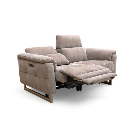 ‘Moet’ Manhattan Nutmeg Linen 2 Seater Power Recliner Sofa with Telescopic Headrests