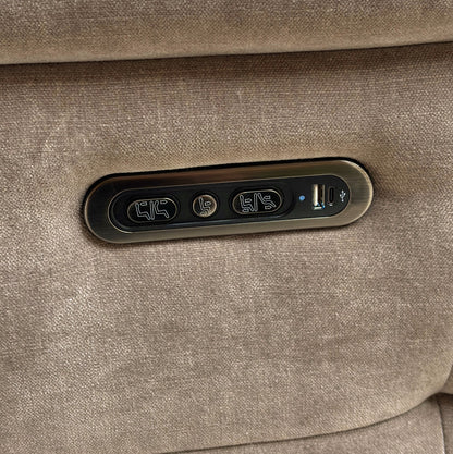 ‘Moet’ Manhattan Nutmeg Linen 2 Seater Power Recliner Sofa with Telescopic Headrests