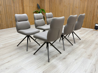 'Quattro' Taupe Faux Leather Set of 6 Swivel Dining Chairs