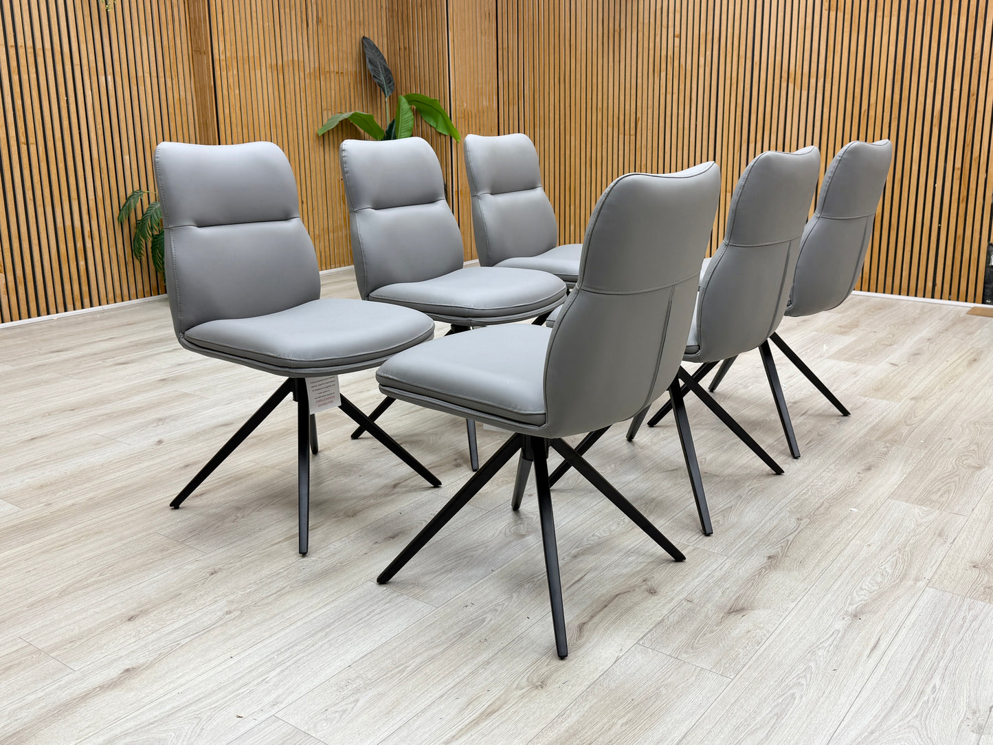 'Quattro' Stone Grey Faux Leather Set of 6 Swivel Dining Chairs