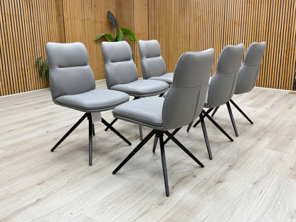 'Quattro' Stone Grey Faux Leather Set of 6 Swivel Dining Chairs