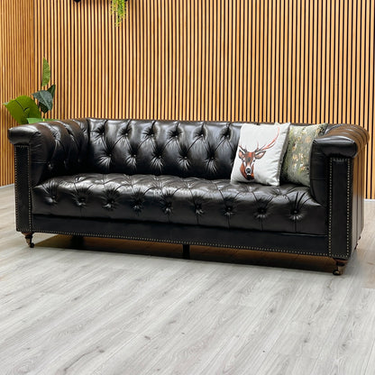 At The Helm ‘Wallace’ X3y1-1759ls Cannon Brown Leather 3 Seater Chesterfield Sofa