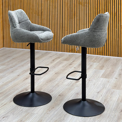 'Kiara' Ash Grey Fabric Pair of Swivel Bar Stools
