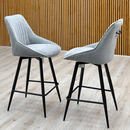 ‘Crete’ Silver Fabric Pair of Swivel Bar Stools