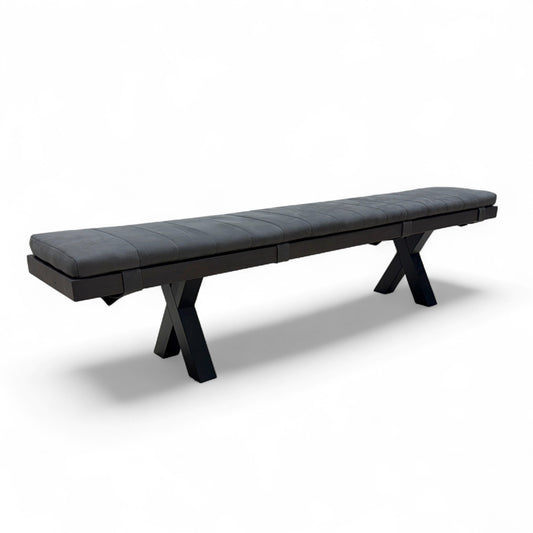 Bodahl 'Terra' 02 Smoked Solid Oak 220cm Dining Bench with Metal X-Shaped Legs + Grey Bench Pad