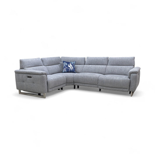 ‘Moet' 12445 Anivia Grey Fabric Double Power Recliner Left Hand Facing Corner Sofa with Telescopic Headrests