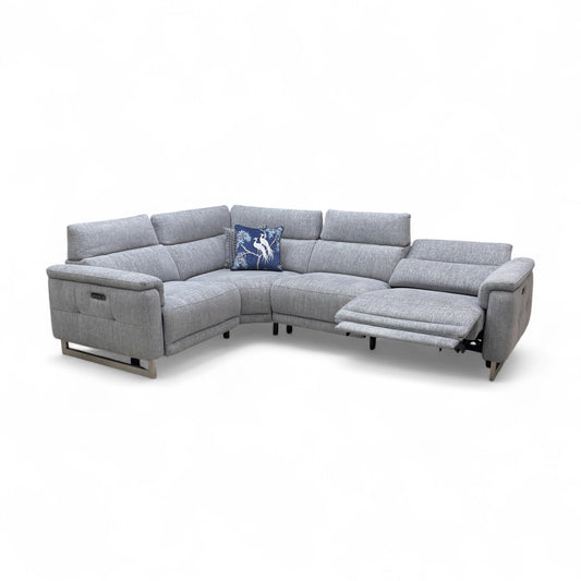 ‘Moet' 12445 Anivia Grey Fabric Double Power Recliner Left Hand Facing Corner Sofa with Telescopic Headrests
