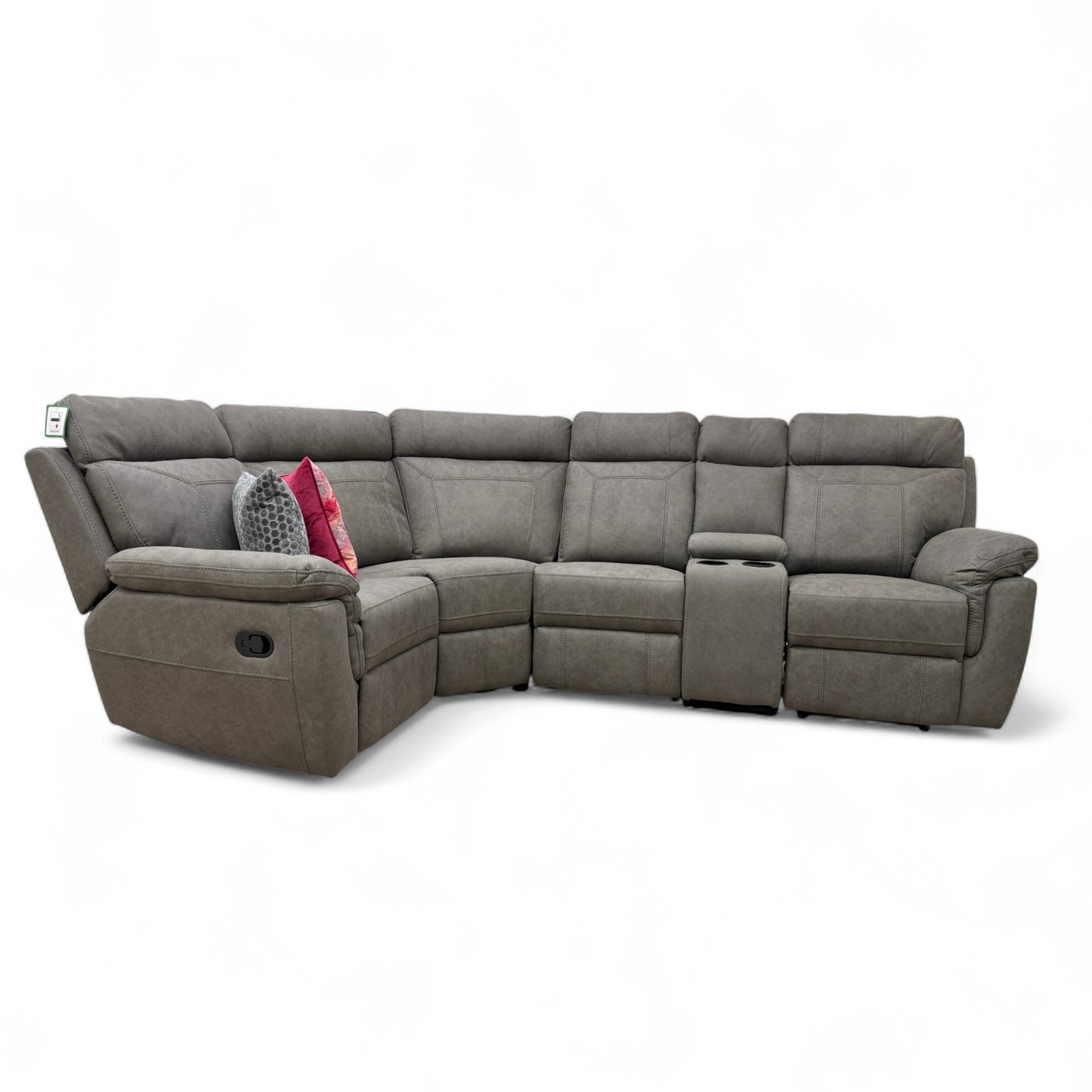 'Baxter' Grey Faux Leather Manual Recliner Corner Sofa with Console Unit