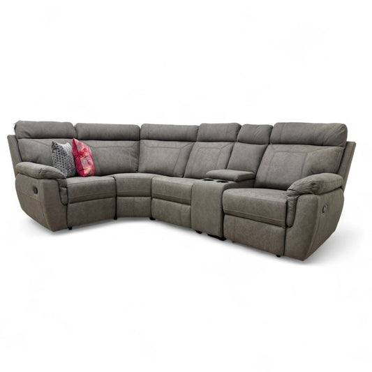 'Baxter' Grey Faux Leather Manual Recliner Corner Sofa with Console Unit