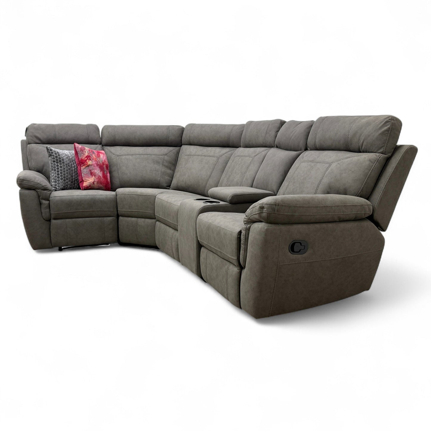 'Baxter' Grey Faux Leather Manual Recliner Corner Sofa with Console Unit