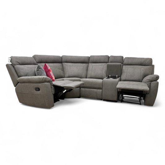'Baxter' Grey Faux Leather Manual Recliner Corner Sofa with Console Unit