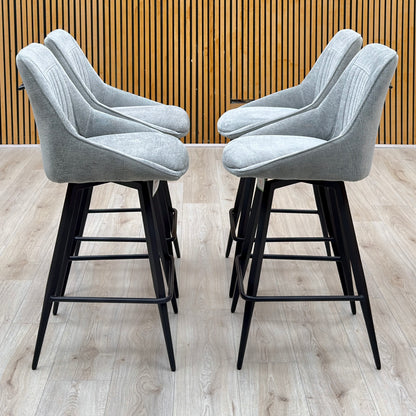 'Crete' Light Grey Fabric Set of 4 Swivel Bar Stools