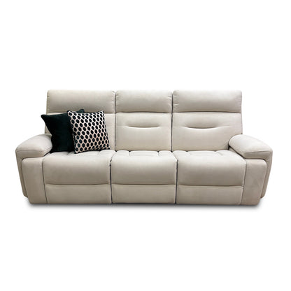 ‘Cinemax' La-4827 Natural Sand Velvet Media Large 3 Seater Power Recliner Sofa with Power Headrests