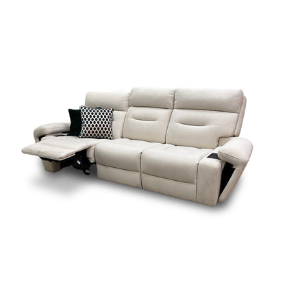 ‘Cinemax' La-4827 Natural Sand Velvet Media Large 3 Seater Power Recliner Sofa with Power Headrests