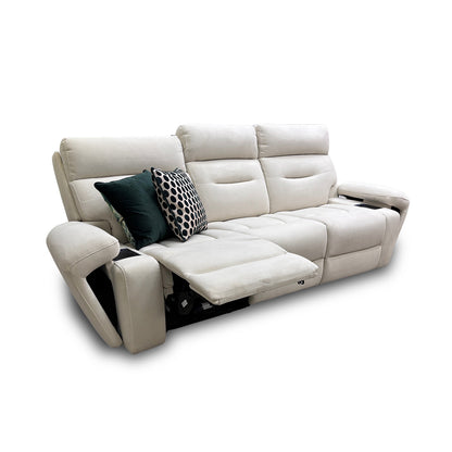 ‘Cinemax' La-4827 Natural Sand Velvet Media Large 3 Seater Power Recliner Sofa with Power Headrests
