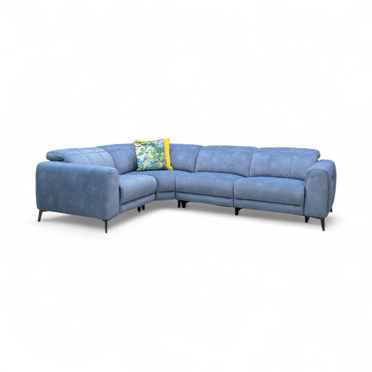 ‘Ezra’ Dexter 43525 Wave Blue Velvet Left Hand Facing Power Recliner Corner Sofa with Power Headrest