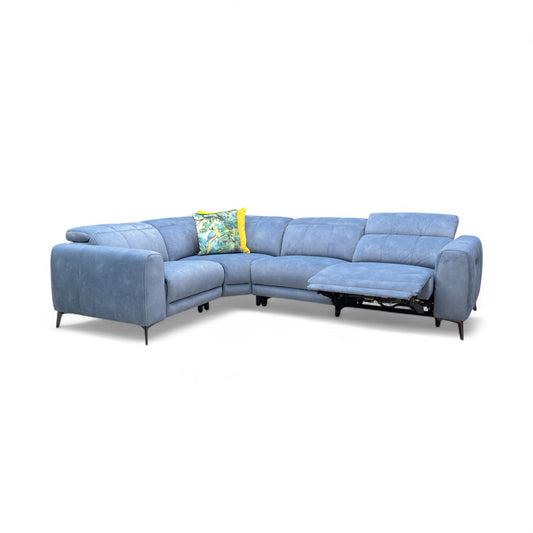 ‘Ezra’ Dexter 43525 Wave Blue Velvet Left Hand Facing Power Recliner Corner Sofa with Power Headrest