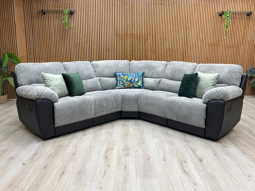 ‘Sienna’ Black Fabric Faux Leather High Back Manual Recliner Corner Group Sofa