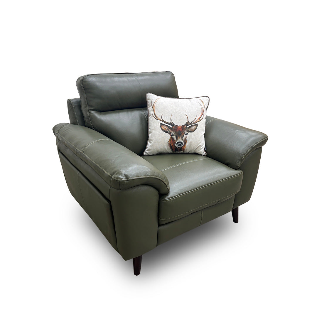 ‘Jayley’ Oslo Pine Leather Double Sided Pull-Out Cup Holders and Extra Storage Armchair