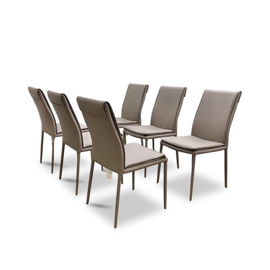 ‘Pierre Talia’ Taupe Leather Dining Chairs - Set of 6