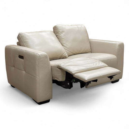 ‘Dinky’ Bone China Cream Cat-60/05 Leather 2 Seater Power Recliner Sofa