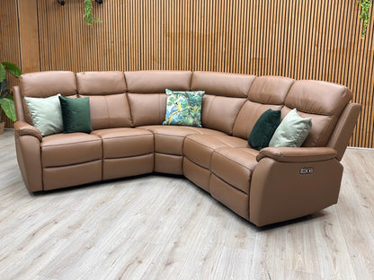 ‘Kingsmere' Tan Brown Leather Power Recliner Corner Sofa