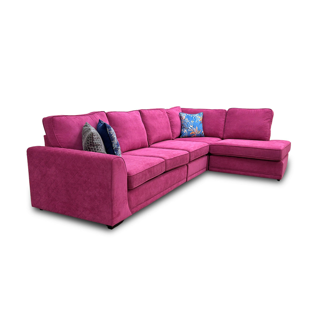 ‘Orka’ Plaza Linen Fabric Magenta 4 Piece Deluxe Sofa Bed Open End Chaise Modular Corner Sofa