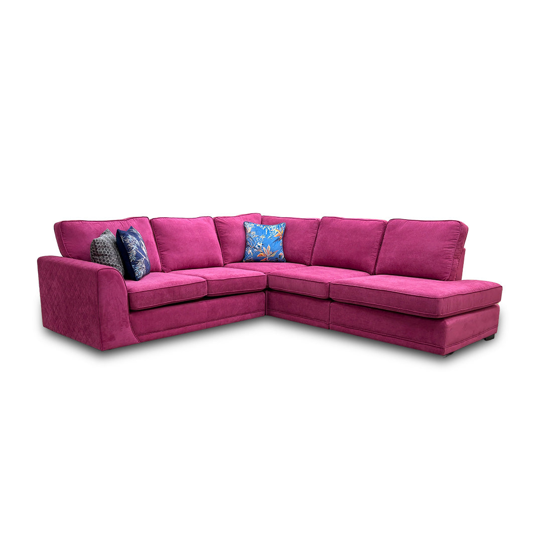 ‘Orka’ Plaza Linen Fabric Magenta 4 Piece Deluxe Sofa Bed Open End Chaise Modular Corner Sofa
