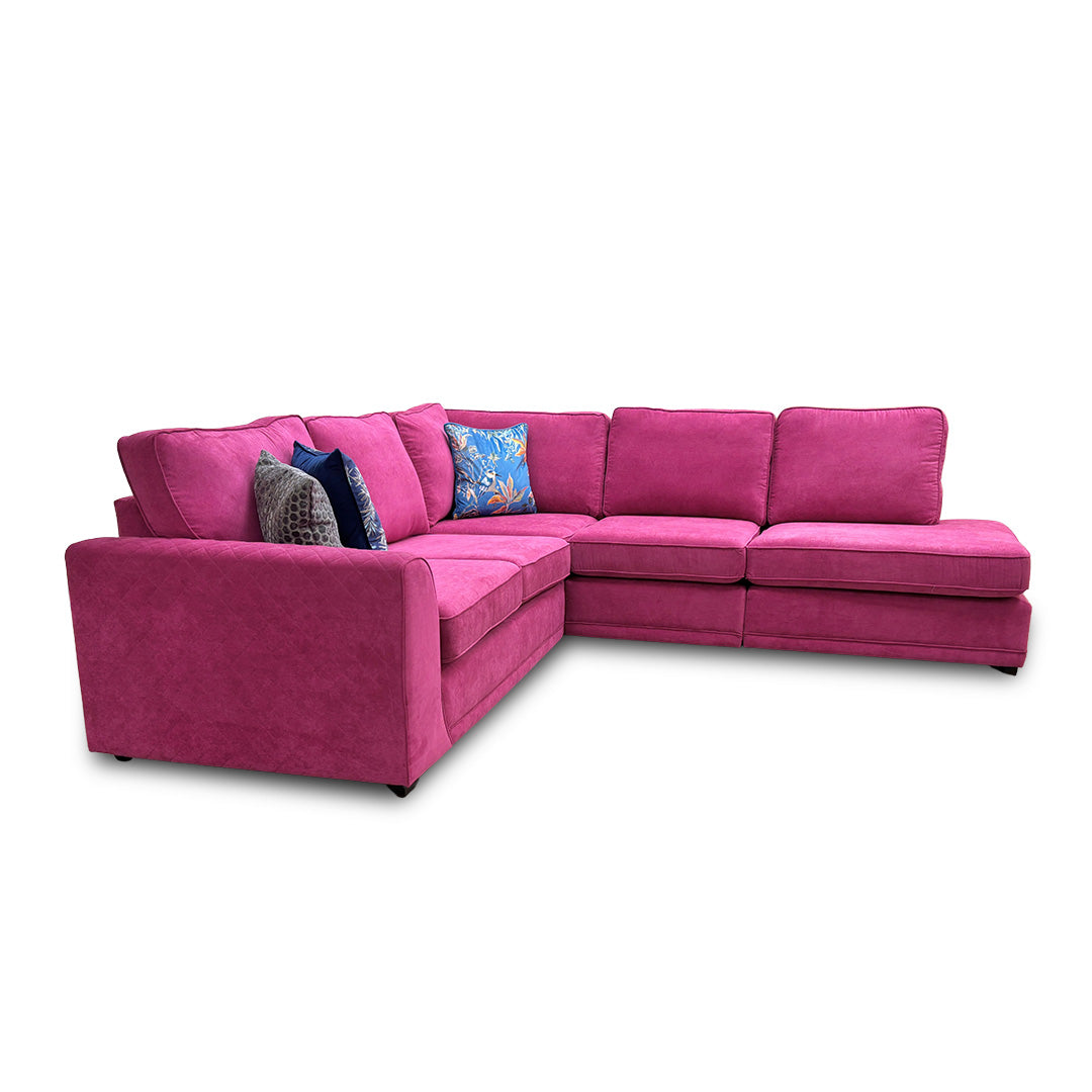 ‘Orka’ Plaza Linen Fabric Magenta 4 Piece Deluxe Sofa Bed Open End Chaise Modular Corner Sofa