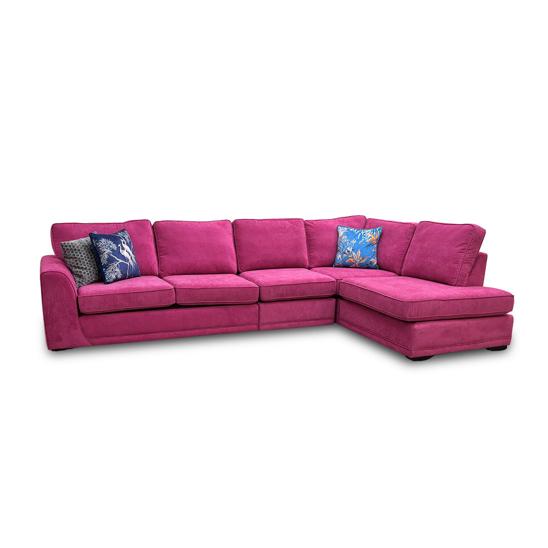 ‘Orka’ Plaza Linen Fabric Magenta 4 Piece Deluxe Sofa Bed Open End Chaise Modular Corner Sofa