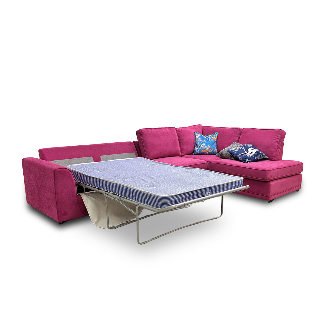 ‘Orka’ Plaza Linen Fabric Magenta 4 Piece Deluxe Sofa Bed Open End Chaise Modular Corner Sofa