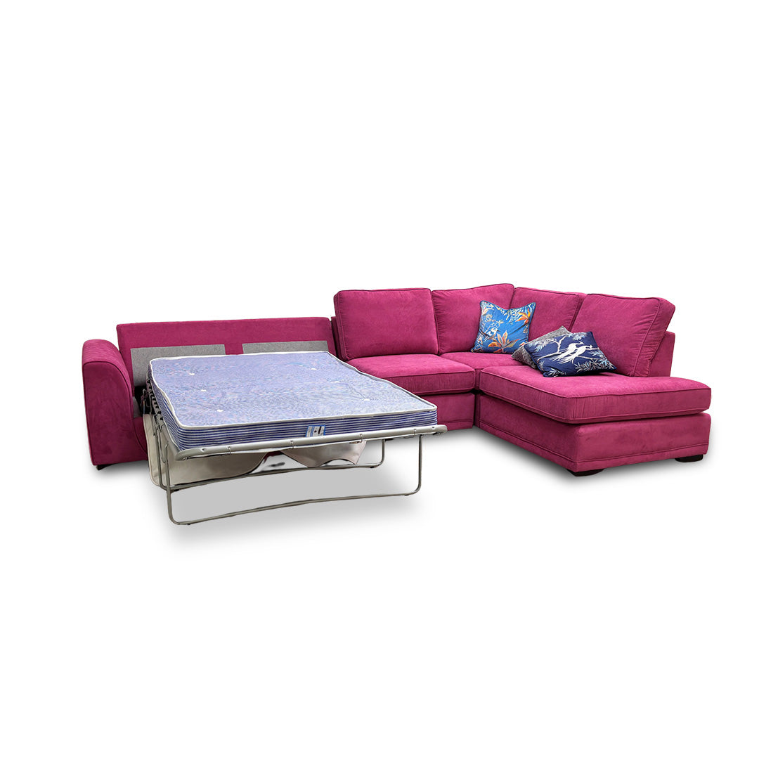 ‘Orka’ Plaza Linen Fabric Magenta 4 Piece Deluxe Sofa Bed Open End Chaise Modular Corner Sofa
