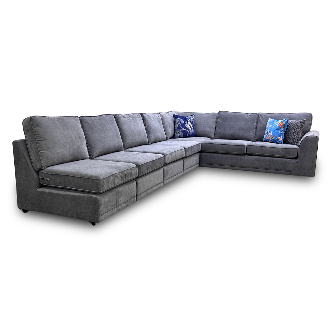 ‘Orka' Plaza Linen Fabric Graphite 6 Piece Deluxe Sofa Bed Open End Modular Corner Sofa