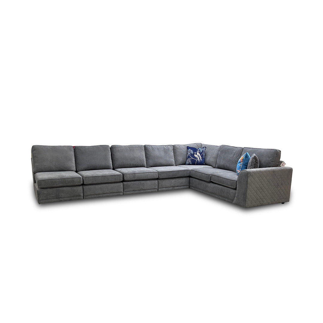 ‘Orka' Plaza Linen Fabric Graphite 6 Piece Deluxe Sofa Bed Open End Modular Corner Sofa