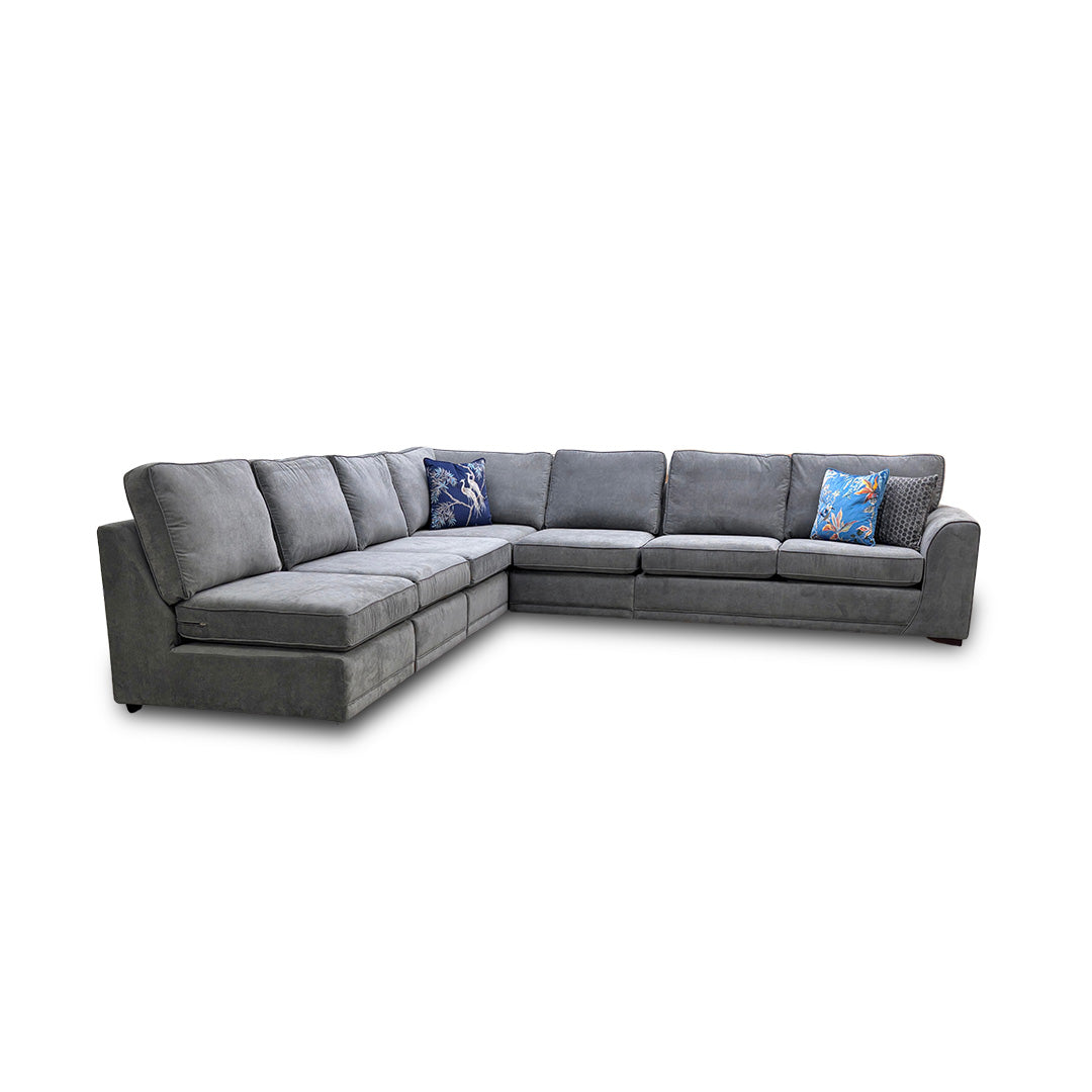 ‘Orka' Plaza Linen Fabric Graphite 6 Piece Deluxe Sofa Bed Open End Modular Corner Sofa
