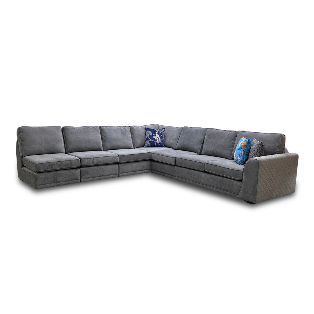 ‘Orka' Plaza Linen Fabric Graphite 6 Piece Deluxe Sofa Bed Open End Modular Corner Sofa