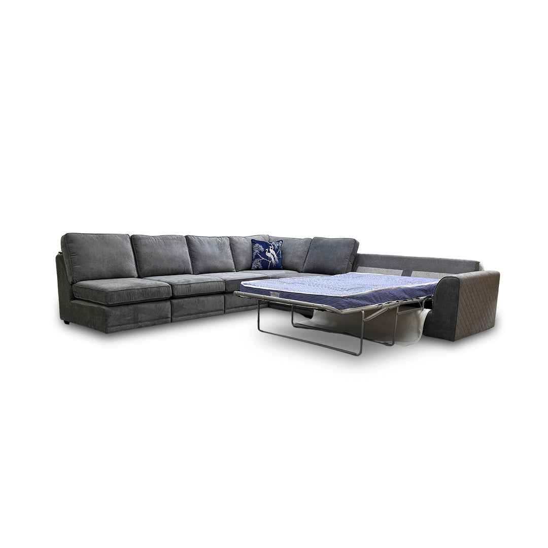 ‘Orka' Plaza Linen Fabric Graphite 6 Piece Deluxe Sofa Bed Open End Modular Corner Sofa