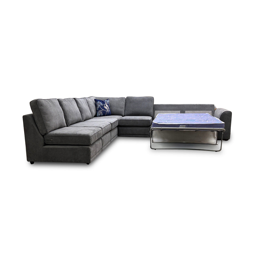 ‘Orka' Plaza Linen Fabric Graphite 6 Piece Deluxe Sofa Bed Open End Modular Corner Sofa