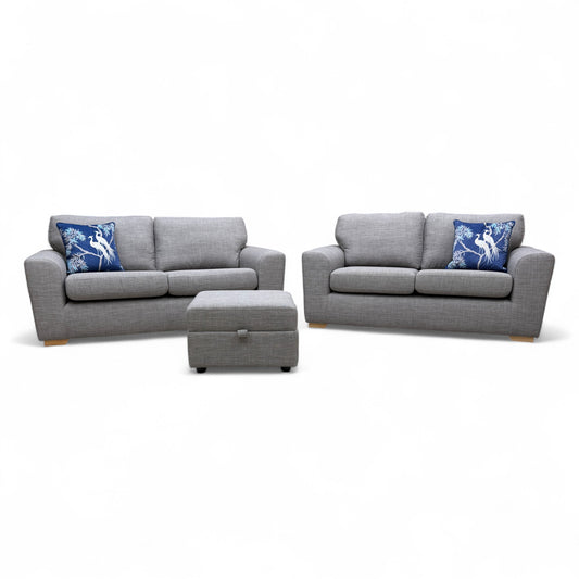 'Zeb' Slate Revive Fabric 3 + 2 Seater Sofa Set + Storage Footstool