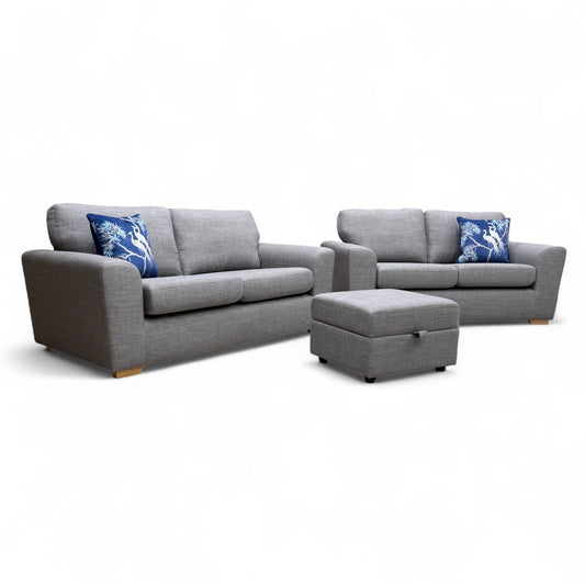 'Zeb' Slate Revive Fabric 3 + 2 Seater Sofa Set + Storage Footstool