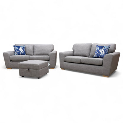 'Zeb' Slate Revive Fabric 3 + 2 Seater Sofa Set + Storage Footstool