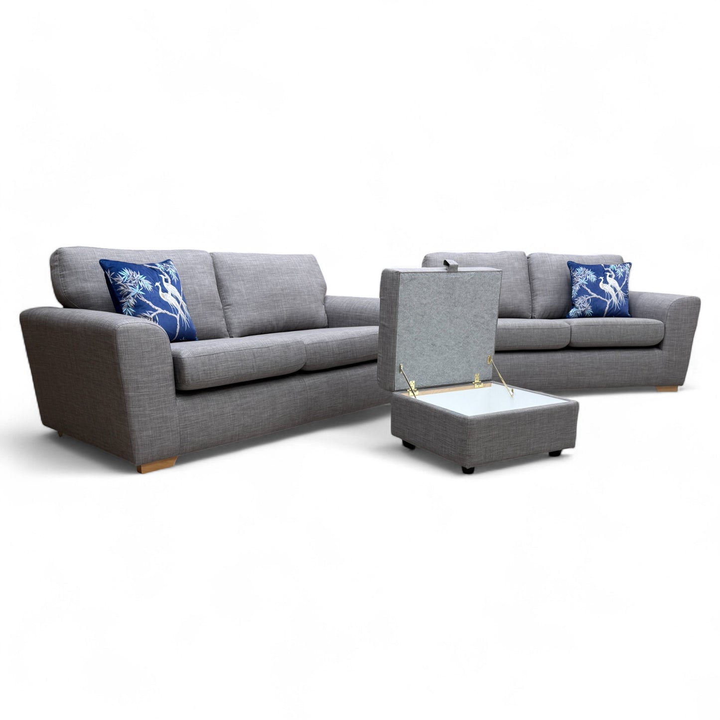 'Zeb' Slate Revive Fabric 3 + 2 Seater Sofa Set + Storage Footstool