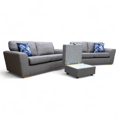 'Zeb' Slate Revive Fabric 3 + 2 Seater Sofa Set + Storage Footstool