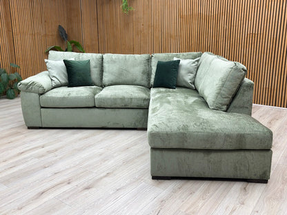 ‘Salerno’ Olive Green Fabric Standard Seater Right Hand Corner Chaise Sofa
