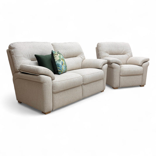 G Plan ‘Seattle’ B273 Borla Crisp Ok Cream Woven Fabric 2.5 Seater Sofa + Armchair