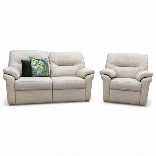 G Plan ‘Seattle’ B273 Borla Crisp Ok Cream Woven Fabric 2.5 Seater Sofa + Armchair